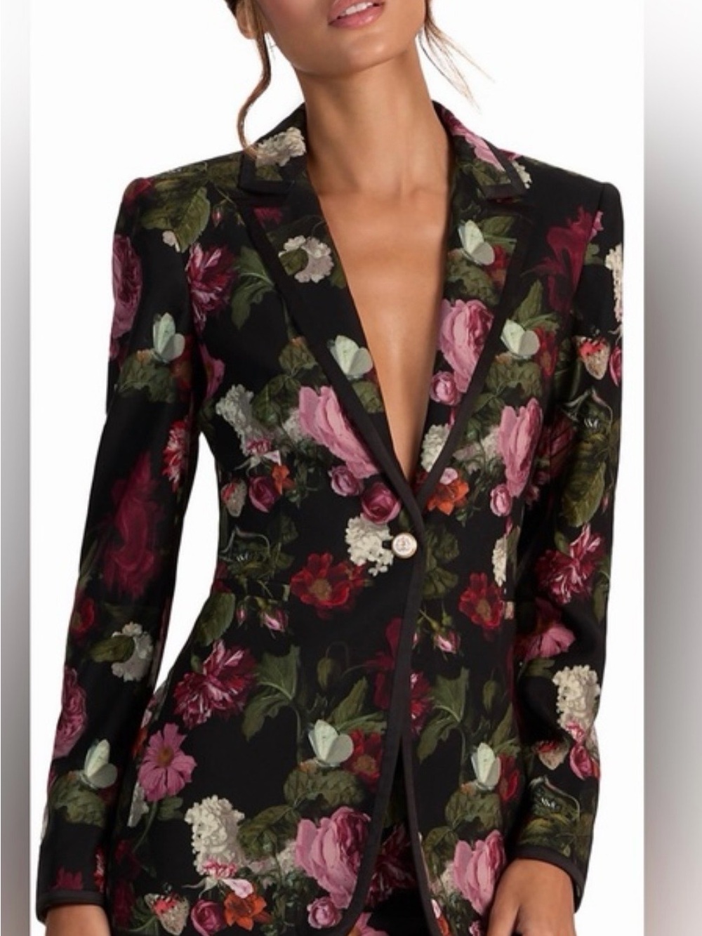 Alice + Olivia Black Floral Single-Button Tailored Blazer - Picture 2 of 6